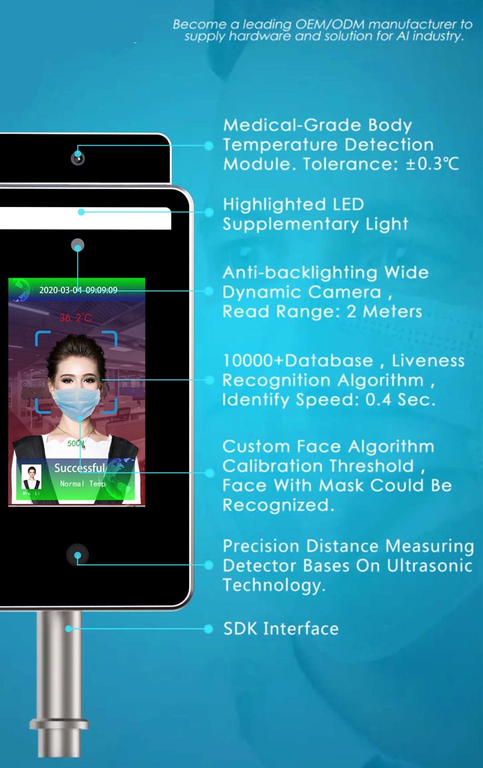 Facial recognition infrared thermometer and distance sensor YF120