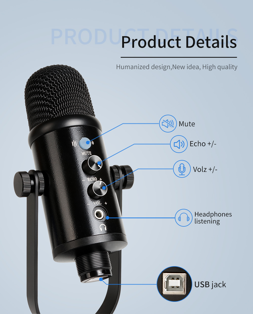 Professional USB Microphone Desktop Mic YR13