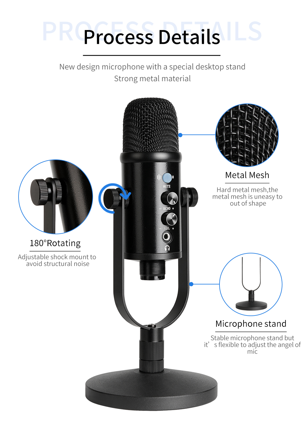 Professional USB Microphone Desktop Mic YR13