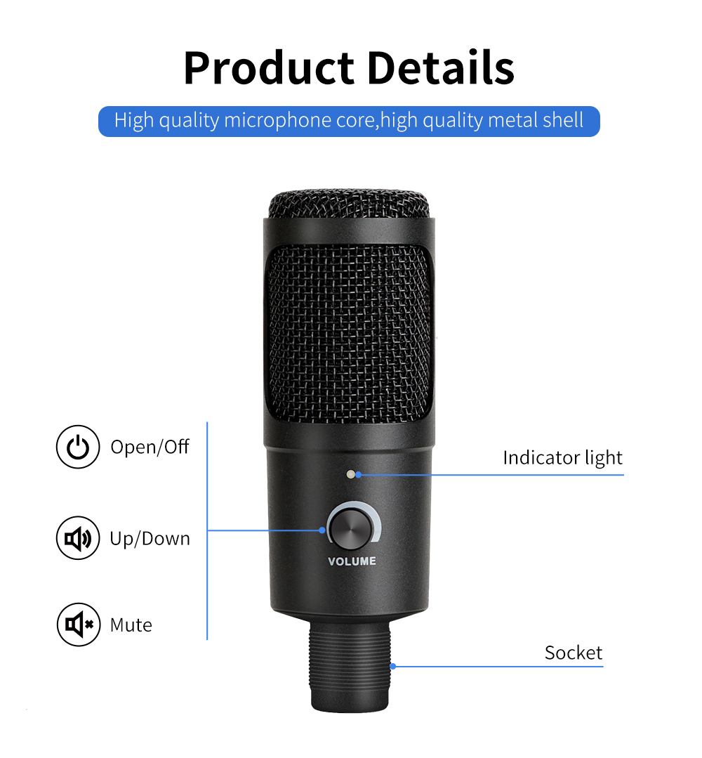 YARMEE USB Microphone PC Condenser Microphone Vocals Recording Studio Mic for YouTube Video Skype Chatting Game Podcast YR07