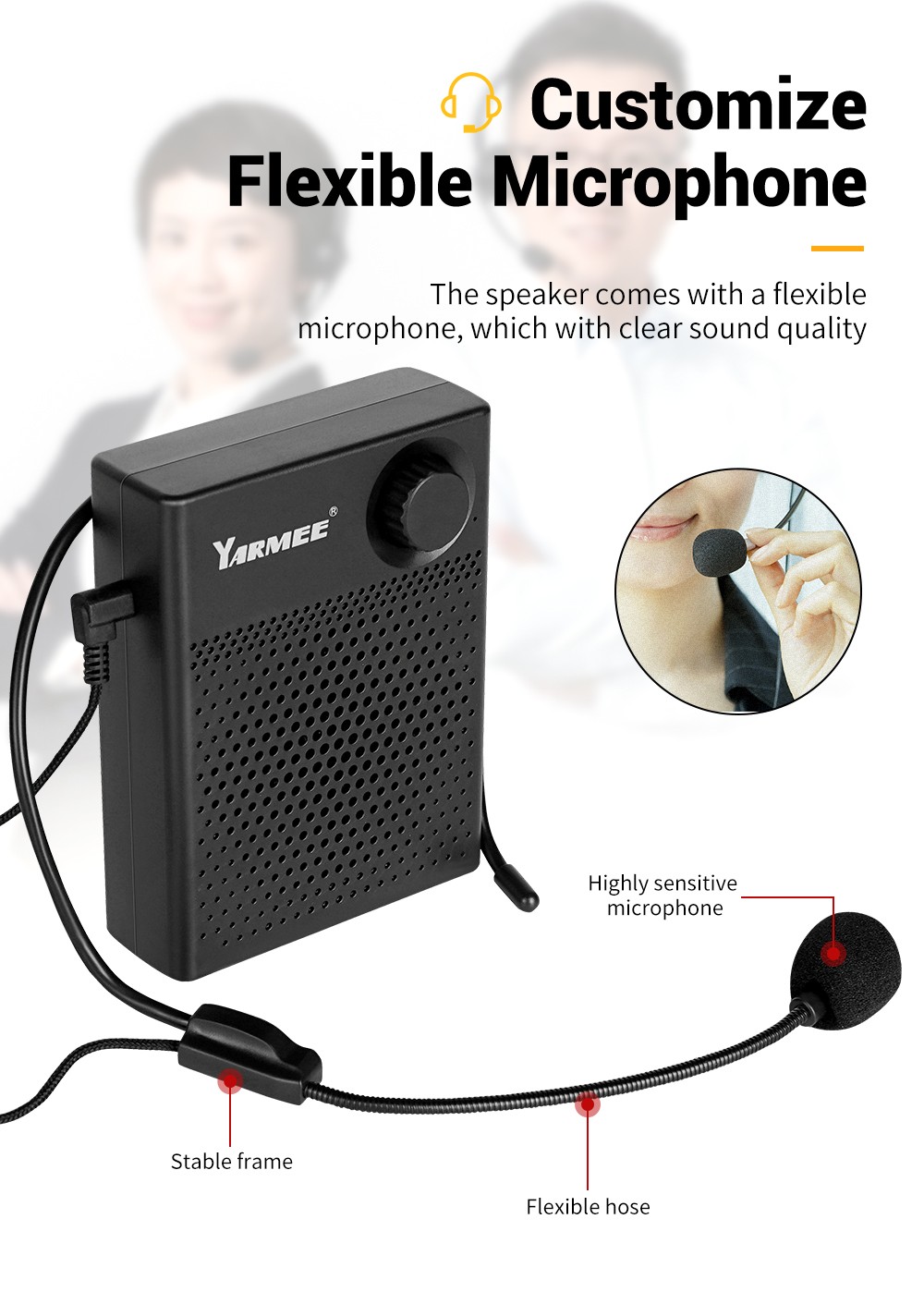 Portable amplifier with headset microphone