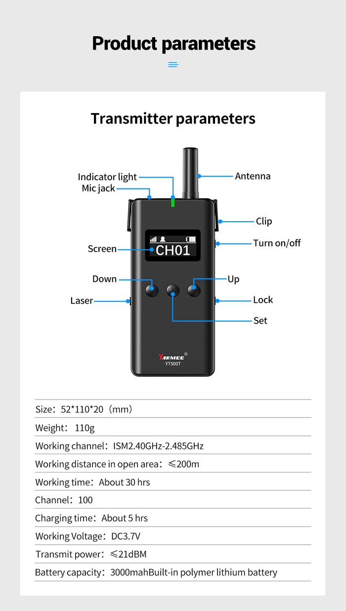 2.4G Wireless tour guide system ear hook receiver YT500