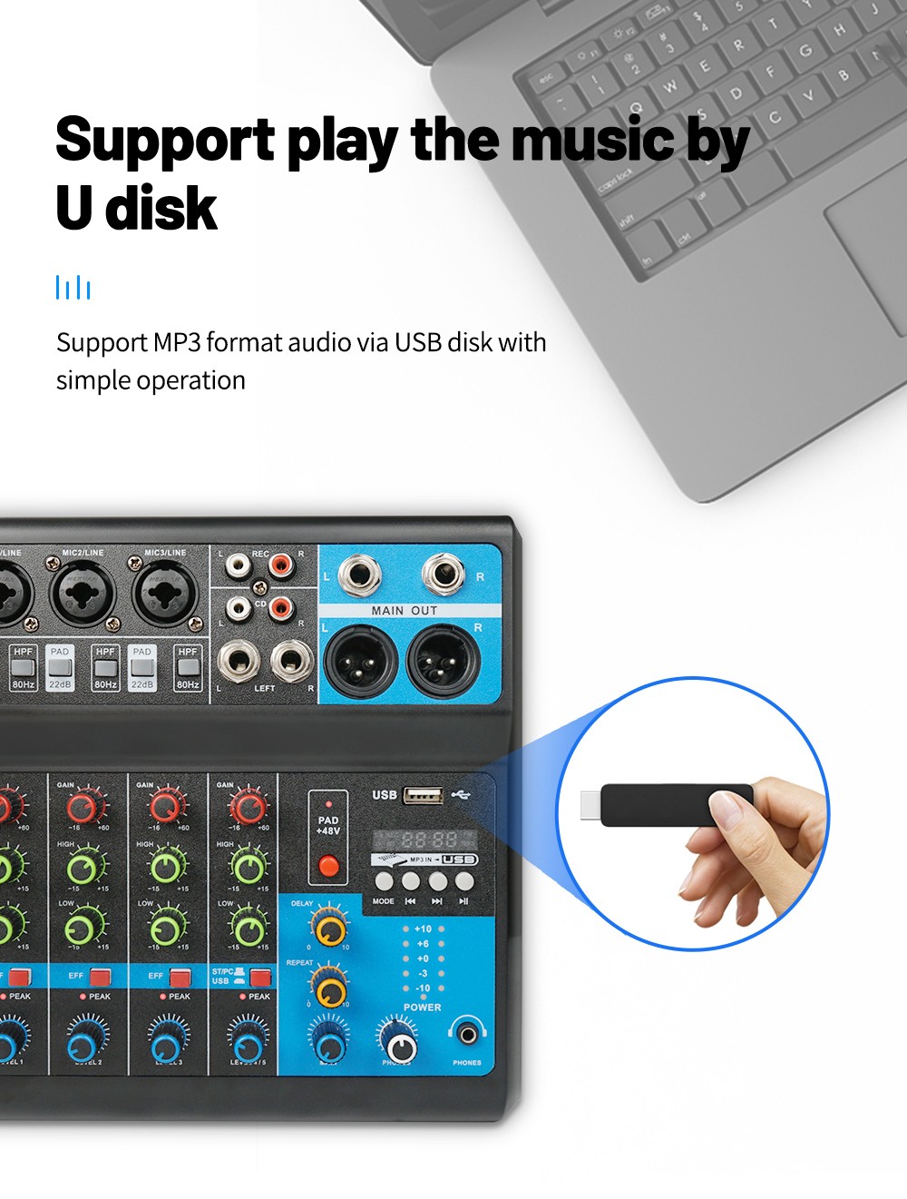 5 channels Audio mixer for studio computer recording