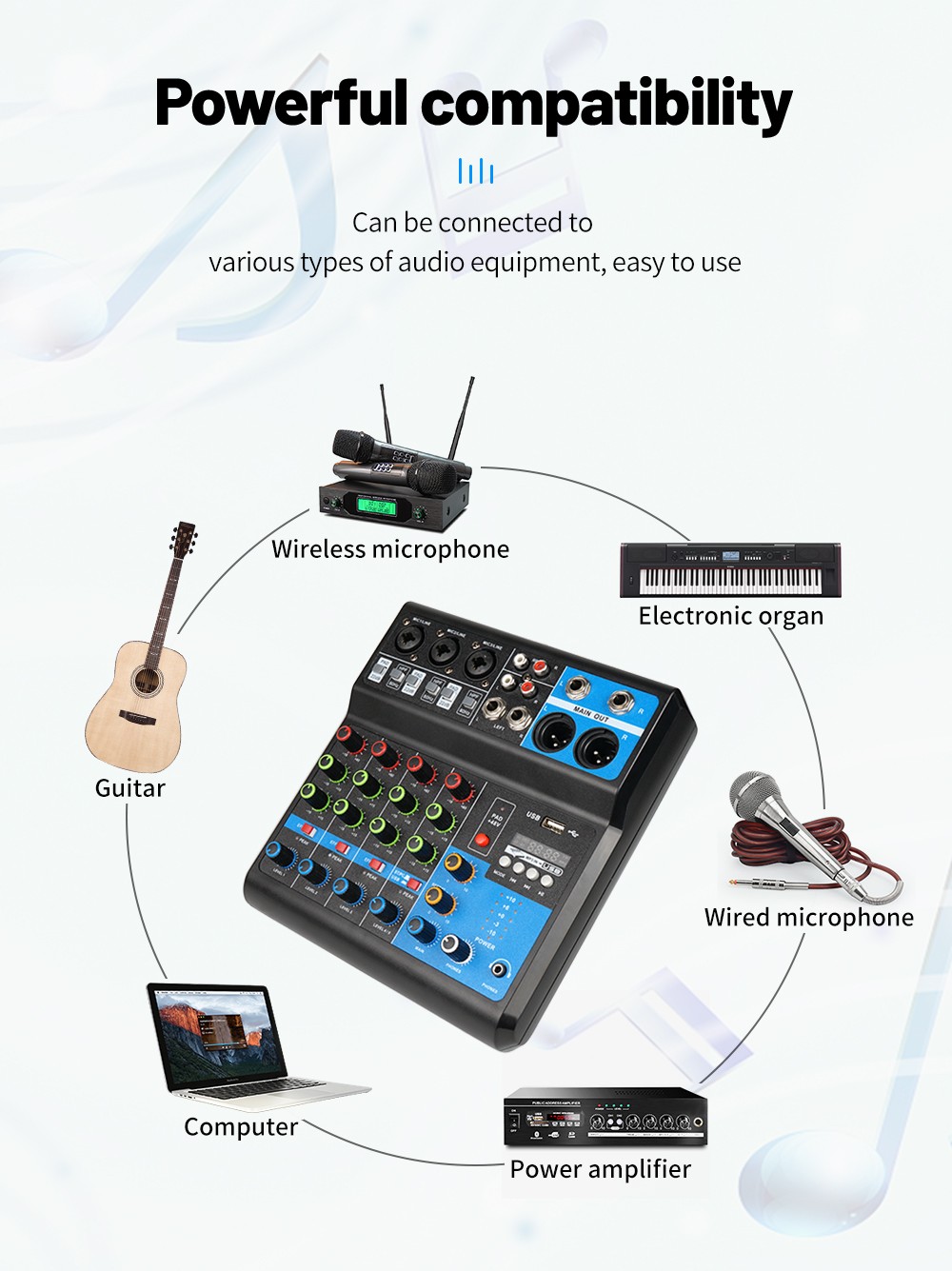 5 channels Audio mixer for studio computer recording