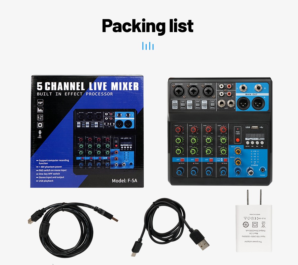 5 channels Audio mixer for studio computer recording