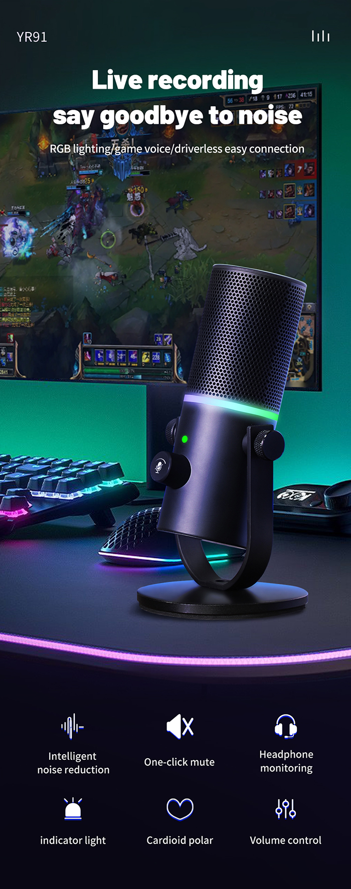 USB Gaming Microphone Desktop Computer Mic YR91