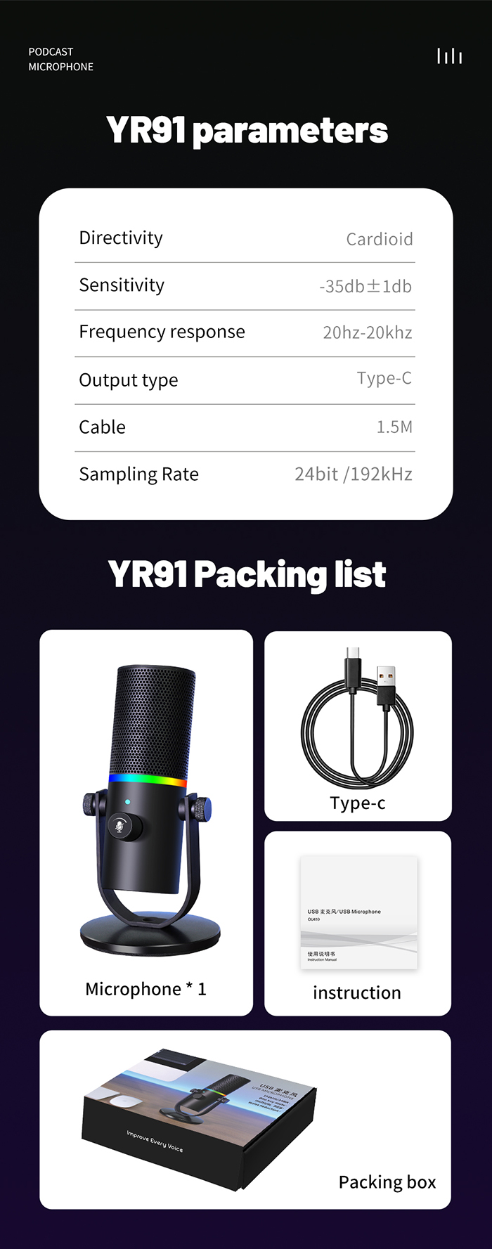 USB Gaming Microphone Desktop Computer Mic YR91