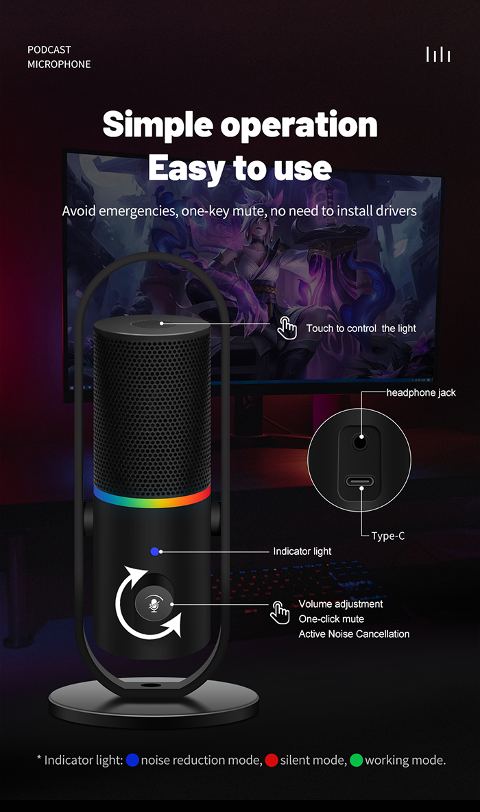 USB Gaming Microphone Desktop Computer Mic YR92