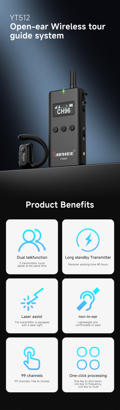 YARMEE New Tour Guide System Earhook Receiver 2.4G