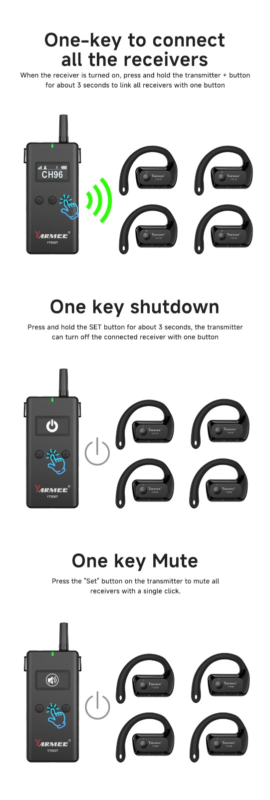 YARMEE New Tour Guide System Earhook Receiver 2.4G