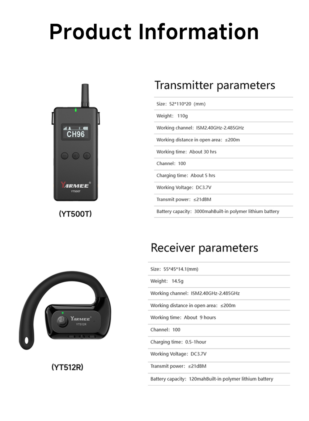 YARMEE New Tour Guide System Earhook Receiver 2.4G